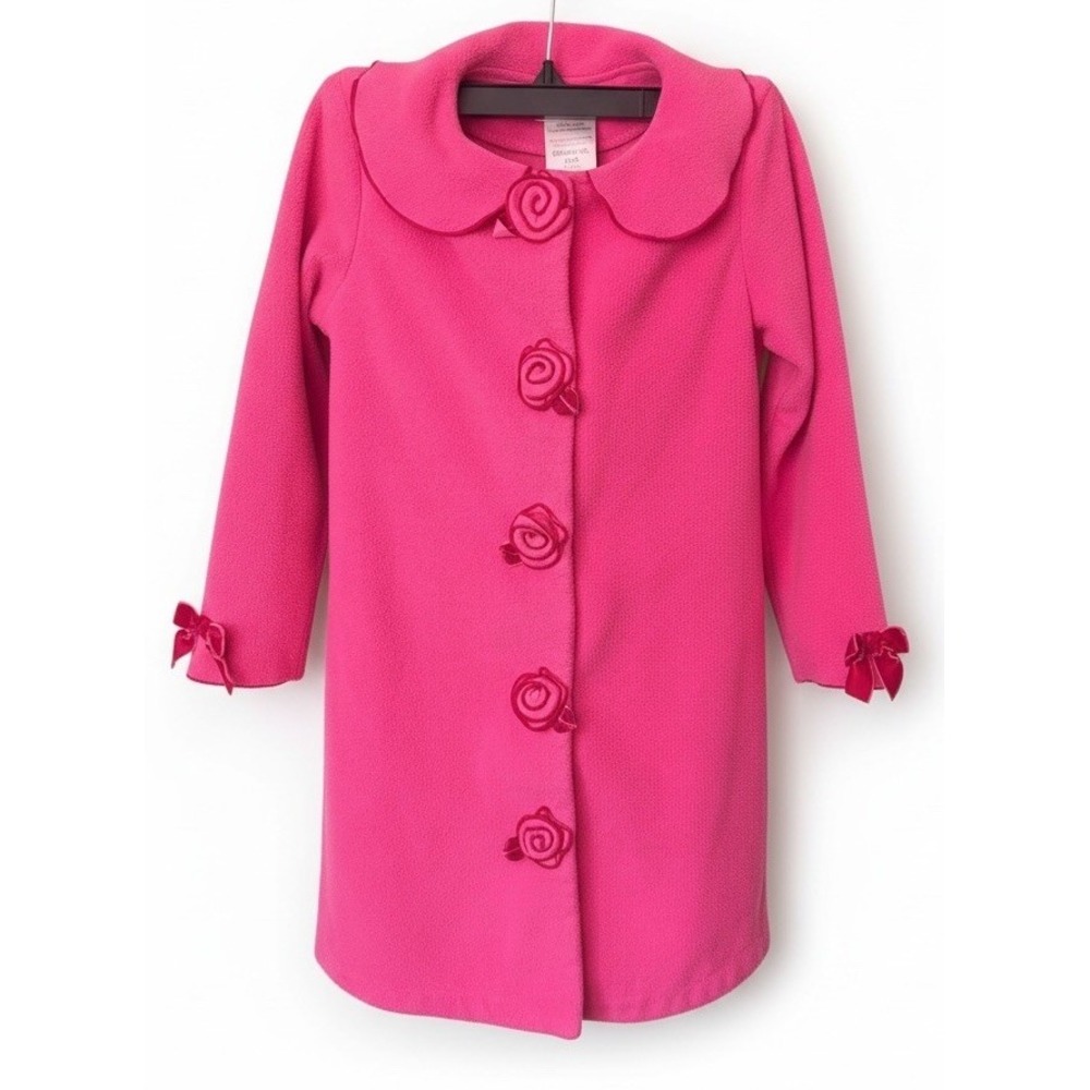 Allison Ann Coat Girls Fleece With Rose Design Velvet Bows Size 6X